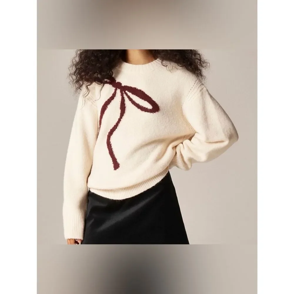 J.Crew Relaxed crewneck pullover in bow print NWT Size XS